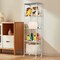 5-Tier Narrow Rolling Storage Cart with Wood Top, White Metal Wire Shelving Unit with Wheels & Hooks